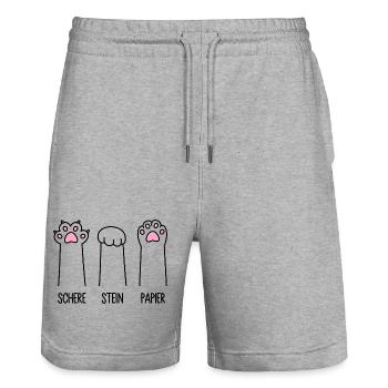 Schere Stein Papier Katze Pfote Spiel Katzenpfoten - Stanley/Stella Unisex Bio Joggingshorts Trainer  - Grau meliert - Vorne - Nik (191cm) & Marisol (170cm)