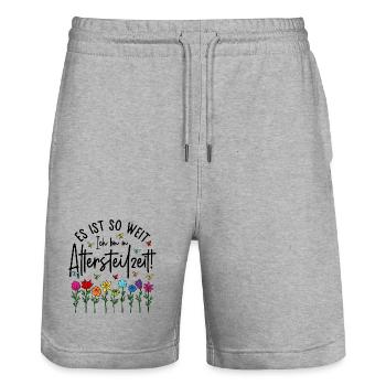 Es ist soweit Ich bin in Altersteilzeit - Blumen - Stanley/Stella Unisex Bio Joggingshorts Trainer  - Grau meliert - Vorne - Nik (191cm) & Marisol (170cm)
