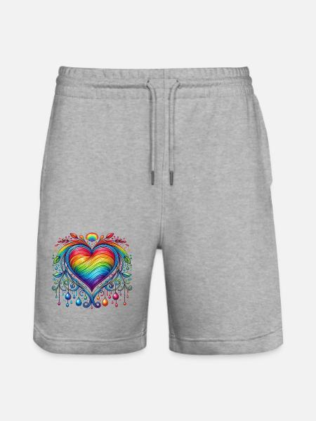 Rainbow Heart - Stanley/Stella Trainer Unisex Organic Jogging Shorts - heather grey