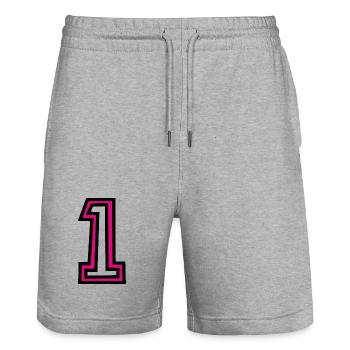 1. 1 JAHR. 1. JAHRESTAG. 1 JAHR GEBURTSTAG - Stanley/Stella Unisex Bio Joggingshorts Trainer  - Grau meliert - Vorne - Nik (191cm) & Marisol (170cm)