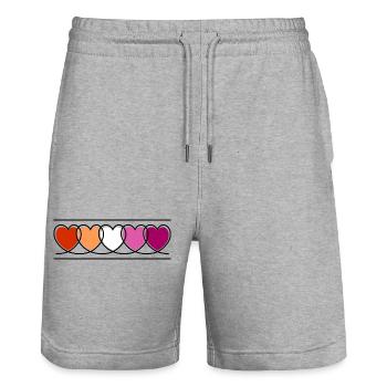 Lesbian Lesbian Hearts - Stanley/Stella Trainer Unisex Organic Jogging Shorts - heather grey - Front - Nik (191cm) & Marisol (170cm)