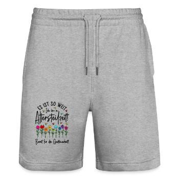 Altersteilzeit - Bereit für die Gartenarbeit  - Stanley/Stella Unisex Bio Joggingshorts Trainer  - Grau meliert - Vorne - Nik (191cm) & Marisol (170cm)