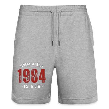 GEORGE ORWELL 1984 - Stanley/Stella Unisex Bio Joggingshorts Trainer  - Grau meliert - Vorne - Nik (191cm) & Marisol (170cm)