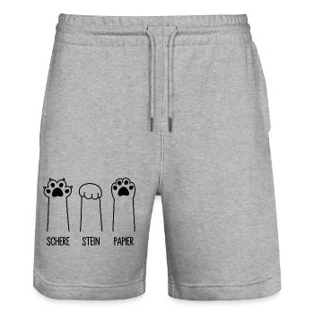 Schere Stein Papier Katze Pfote Spiel Katzenpfoten - Stanley/Stella Unisex Bio Joggingshorts Trainer  - Grau meliert - Vorne - Nik (191cm) & Marisol (170cm)