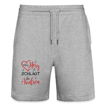 Mein Herz schlägt für Andrea - Stanley/Stella Unisex Bio Joggingshorts Trainer  - Grau meliert - Vorne - Nik (191cm) & Marisol (170cm)