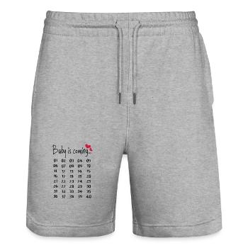 Parents de cadeau enceinte drôle de grossesse - Short de jogging bio TRAINER Stanley/Stella unisexe - gris chiné - Devant - Nik (191cm) & Marisol (170cm)