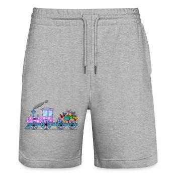 Children's train railway with trailer pink - Stanley/Stella Trainer Unisex Organic Jogging Shorts - heather grey - Front - Nik (191cm) & Marisol (170cm)
