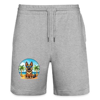Deutsche Schafpudel Hunderasse Cartoon Sonnenbrille - Stanley/Stella Unisex Bio Joggingshorts Trainer  - Grau meliert - Vorne - Nik (191cm) & Marisol (170cm)