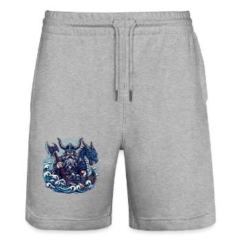 Viking Logo - Stanley/Stella Trainer Unisex Organic Jogging Shorts - heather grey - Front - Nik (191cm) & Marisol (170cm)