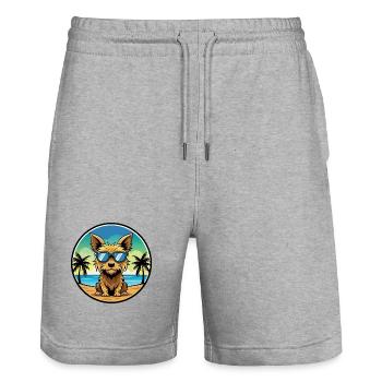 Australian Silky Terrier Hunderasse Cartoon Beach - Stanley/Stella Unisex Bio Joggingshorts Trainer  - Grau meliert - Vorne - Nik (191cm) & Marisol (170cm)