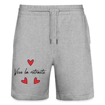RETIREMENT. RETIREMENT. RETIRED. RETIREMENT - Stanley/Stella Trainer Unisex Organic Jogging Shorts - heather grey - Front - Nik (191cm) & Marisol (170cm)