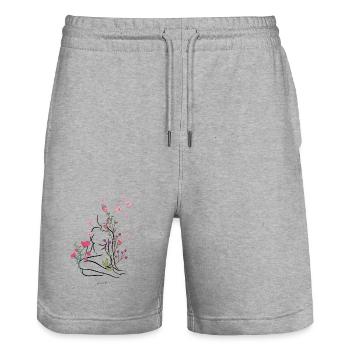Skin-flowered - Stanley/Stella Trainer Unisex Organic Jogging Shorts - heather grey - Front - Nik (191cm) & Marisol (170cm)