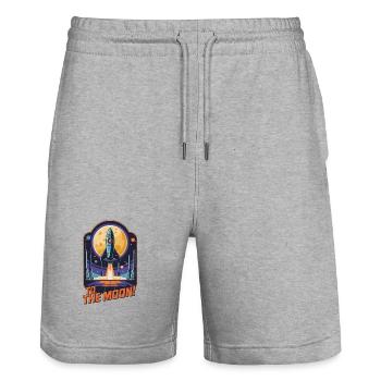 To The Moon - Stanley/Stella Trainer Unisex Organic Jogging Shorts - heather grey - Front - Nik (191cm) & Marisol (170cm)