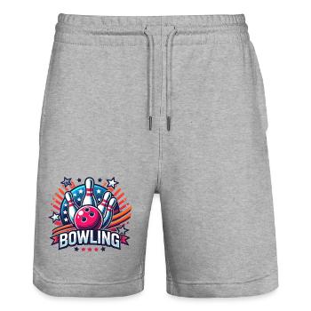 Bowling Logo - Stanley/Stella Trainer Unisex Organic Jogging Shorts - heather grey - Front - Nik (191cm) & Marisol (170cm)