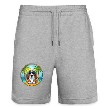 Basset Artesien Normand Hunderasse Cartoon Beach - Stanley/Stella Unisex Bio Joggingshorts Trainer  - Grau meliert - Vorne - Nik (191cm) & Marisol (170cm)