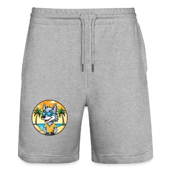 Wolf Lustige Cartoon Sommer Strand Sonnenbrille Aufkleber - Stanley/Stella Unisex Bio Joggingshorts Trainer  - Grau meliert - Vorne - Nik (191cm) & Marisol (170cm)