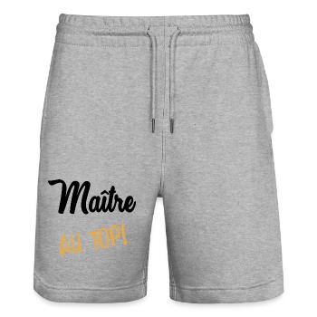 MASTER. MASTER. THANK YOU. THANK YOU MASTER - Stanley/Stella Trainer Unisex Organic Jogging Shorts - heather grey - Front - Nik (191cm) & Marisol (170cm)