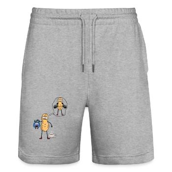 Erdnuss Morgenmuffel Frühaufsteher Bodybuilder - Stanley/Stella Unisex Bio Joggingshorts Trainer  - Grau meliert - Vorne - Nik (191cm) & Marisol (170cm)