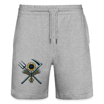 Agriculture Logo - Stanley/Stella Trainer Unisex Organic Jogging Shorts - heather grey - Front - Nik (191cm) & Marisol (170cm)