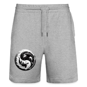 Yin and Yang Orca - Stanley/Stella Trainer Unisex Organic Jogging Shorts - heather grey - Front - Nik (191cm) & Marisol (170cm)