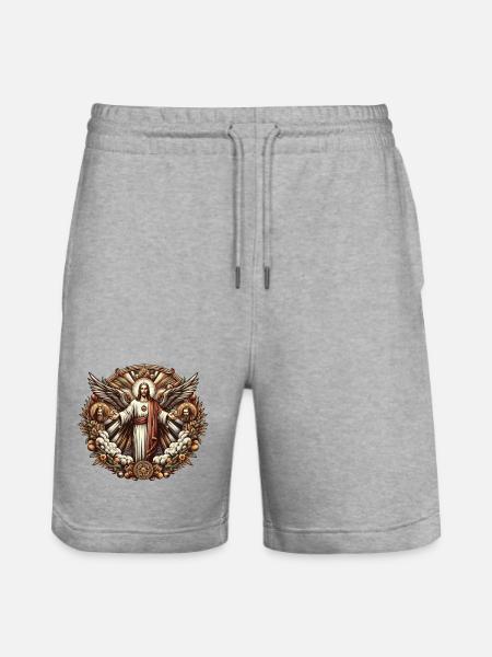 Jesus Christ Logo - Stanley/Stella Unisex Bio Joggingshorts Trainer - Grau meliert