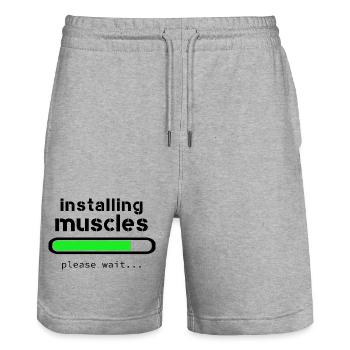 Installing muscles - Stanley/Stella Trainer Unisex Organic Jogging Shorts - heather grey - Front - Nik (191cm) & Marisol (170cm)