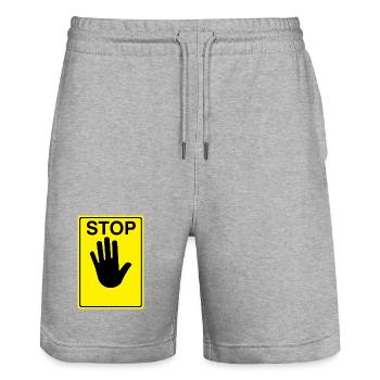 Logo du panneau d’arrêt - Short de jogging bio TRAINER Stanley/Stella unisexe - gris chiné - Devant - Nik (191cm) & Marisol (170cm)