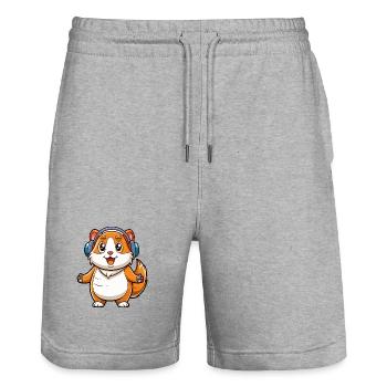 Meerschweinchen Lustige Zeichentrickfigur Kopfhörer Musik - Stanley/Stella Unisex Bio Joggingshorts Trainer  - Grau meliert - Vorne - Nik (191cm) & Marisol (170cm)