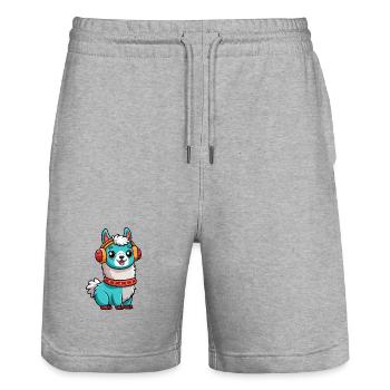 Lama Funny Cartoon Character Casquephone Musique - Short de jogging bio TRAINER Stanley/Stella unisexe - gris chiné - Devant - Nik (191cm) & Marisol (170cm)