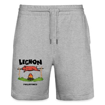Lechon Philippines Suckling Pig Cebu Manila Gift - Stanley/Stella Trainer Unisex Organic Jogging Shorts - heather grey - Front - Nik (191cm) & Marisol (170cm)