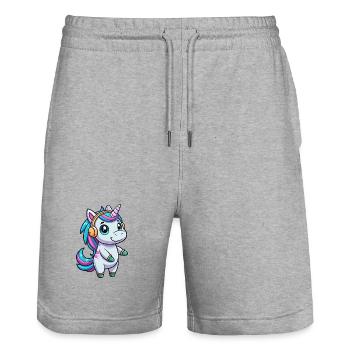 Licorne Funny Cartoon Character Casque Musique - Short de jogging bio TRAINER Stanley/Stella unisexe - gris chiné - Devant - Nik (191cm) & Marisol (170cm)
