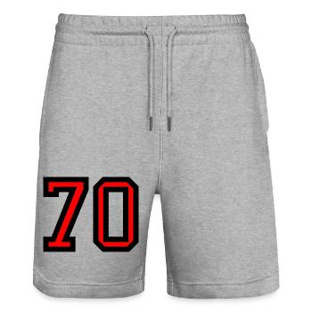 70. 70 ANS. 70e ANNIVERSAIRE. ANNIVERSAIRE 70 ANS. - Short de jogging bio TRAINER Stanley/Stella unisexe - gris chiné - Devant - Nik (191cm) & Marisol (170cm)