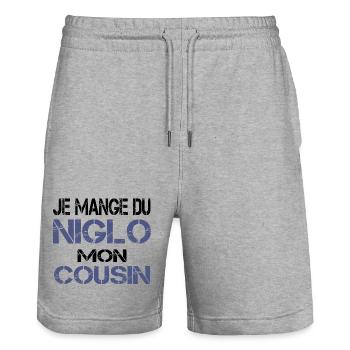 Je mange du Niglo - Short de jogging bio TRAINER Stanley/Stella unisexe - gris chiné - Devant - Nik (191cm) & Marisol (170cm)