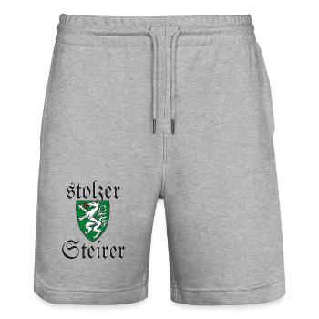 Stolzer Steirer Wappen Steiermark Spruch Geschenk - Stanley/Stella Unisex Bio Joggingshorts Trainer  - Grau meliert - Vorne - Nik (191cm) & Marisol (170cm)