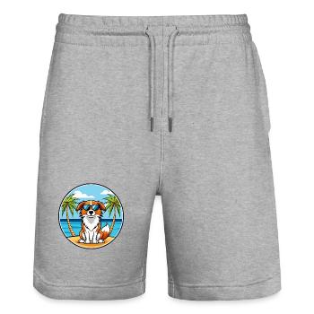 Nederlandse Kooikerhondje Hunderasse Cartoon Strand - Stanley/Stella Unisex Bio Joggingshorts Trainer  - Grau meliert - Vorne - Nik (191cm) & Marisol (170cm)