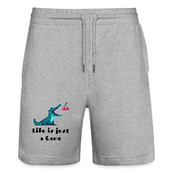 Life is Just a Game Retro Pixel Art Design - Stanley/Stella Unisex Bio Joggingshorts Trainer  - Grau meliert - Vorne - Nik (191cm) & Marisol (170cm)