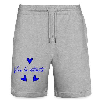 RETIREMENT. RETIREMENT. RETIRED. RETIREMENT - Stanley/Stella Trainer Unisex Organic Jogging Shorts - heather grey - Front - Nik (191cm) & Marisol (170cm)