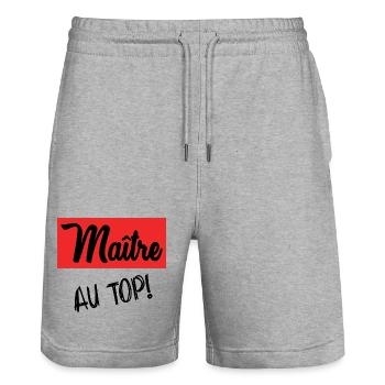 MASTER. MASTER. THANK YOU. THANK YOU MASTER - Stanley/Stella Trainer Unisex Organic Jogging Shorts - heather grey - Front - Nik (191cm) & Marisol (170cm)
