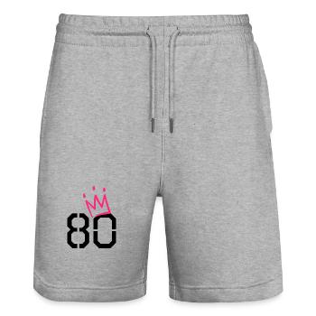 80. Geburtstag - 80 Krone - 80 Jahre alt - Stanley/Stella Unisex Bio Joggingshorts Trainer  - Grau meliert - Vorne - Nik (191cm) & Marisol (170cm)