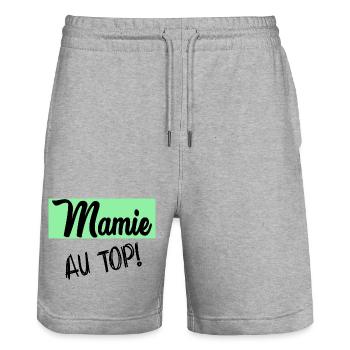 MAMIE. GRAND-MERE. FÊTE DES MÈRES - Short de jogging bio TRAINER Stanley/Stella unisexe - gris chiné - Devant - Nik (191cm) & Marisol (170cm)