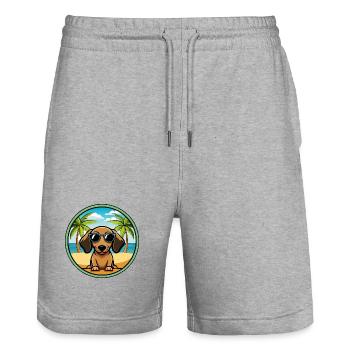 Miniatur Dackel Hund Rasse Cartoon Sonnenbrille - Stanley/Stella Unisex Bio Joggingshorts Trainer  - Grau meliert - Vorne - Nik (191cm) & Marisol (170cm)