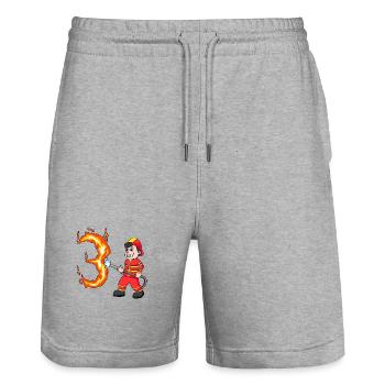 3. Geburtstag 3 Jahre Feuerwehr Geschenk - Stanley/Stella Unisex Bio Joggingshorts Trainer  - Grau meliert - Vorne - Nik (191cm) & Marisol (170cm)