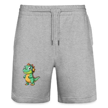 Dinosaurier Lustige Cartoon Figur Kopfhörer Musik - Stanley/Stella Unisex Bio Joggingshorts Trainer  - Grau meliert - Vorne - Nik (191cm) & Marisol (170cm)