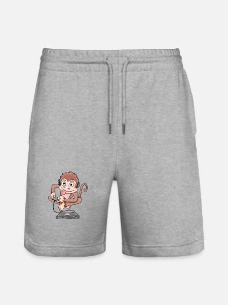 Monkey plays video games - Stanley/Stella Trainer Unisex Organic Jogging Shorts - heather grey