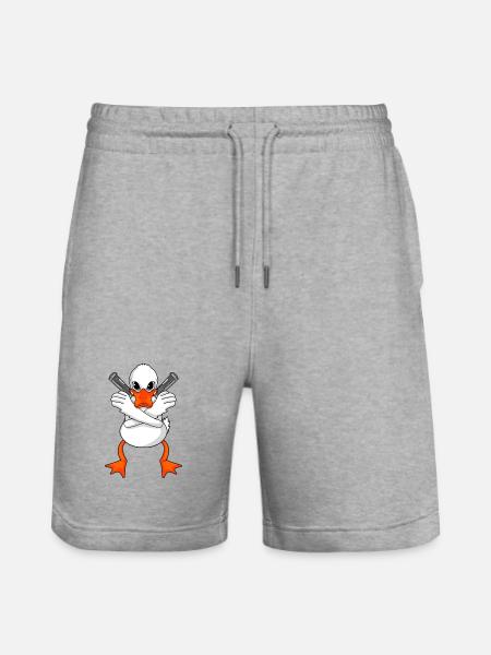 Duck with gun - Stanley/Stella Trainer Unisex Organic Jogging Shorts - heather grey
