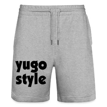 Yugo style - united style of Balkan - Stanley/Stella Trainer Unisex Organic Jogging Shorts - heather grey - Front - Nik (191cm) & Marisol (170cm)