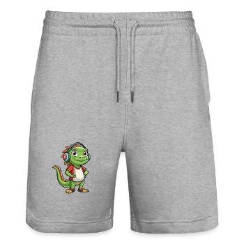 Iguane Funny Cartoon Character Musique de casque - Short de jogging bio TRAINER Stanley/Stella unisexe - gris chiné - Devant - Nik (191cm) & Marisol (170cm)