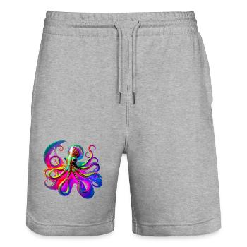 Pieuvre Néon psychédélique - Short de jogging bio TRAINER Stanley/Stella unisexe - gris chiné - Devant - Nik (191cm) & Marisol (170cm)