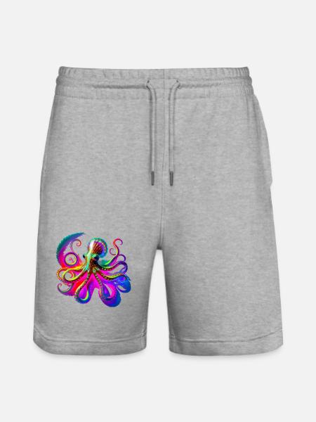 Psychedelic Neon Octopus - Stanley/Stella Trainer Unisex Organic Jogging Shorts - heather grey