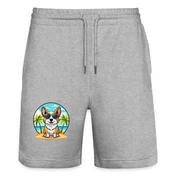 Strickjacke Welsh Corgi Hund Rasse Cartoon Sonnenbrille - Stanley/Stella Unisex Bio Joggingshorts Trainer  - Grau meliert - Vorne - Nik (191cm) & Marisol (170cm)